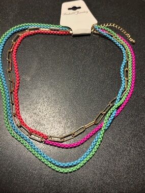 Fashion Jewelry Neon Pink Blue Green Layered Chain Necklace